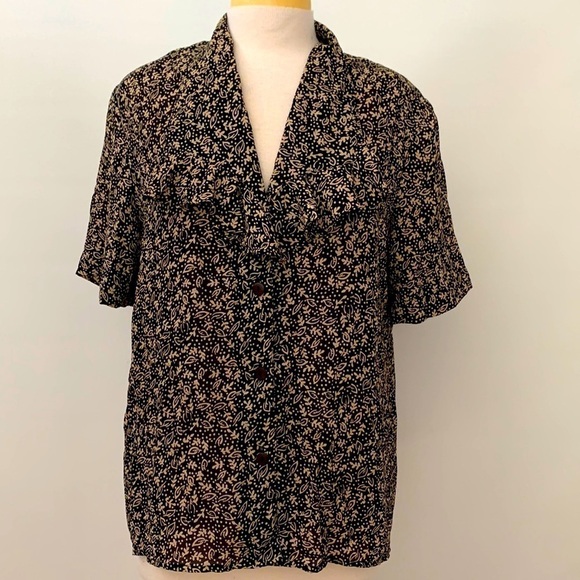 Notations Black Ruffled Shirt Vintage Patterned - Picture 1 of 7